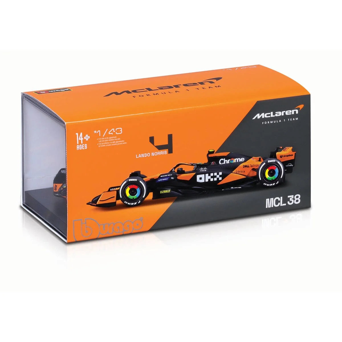 Formula 1 McLaren MCL38 Lando Norris # 4 with Helmet (2024) Die-Cast Metal 1:43 Bburago