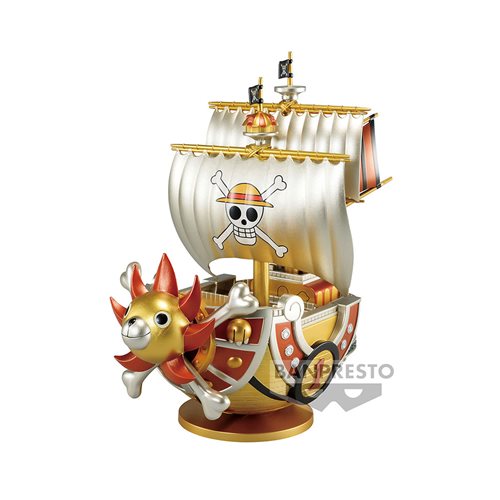 One Piece Mega World Collectable Thousand Sunny Ship Gold Color Special Statue.