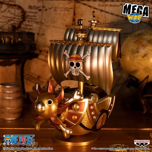 One Piece Mega World Collectable Thousand Sunny Ship Gold Color Special Statue.