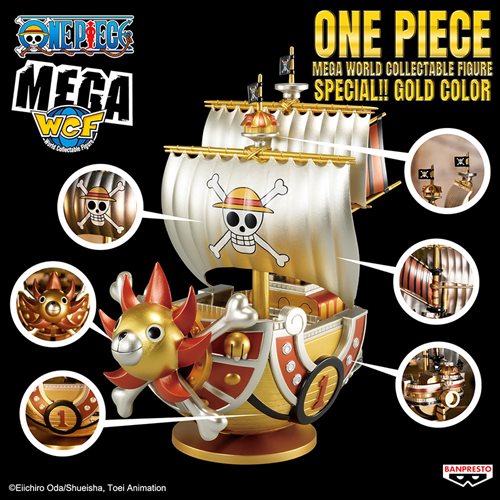 One Piece Mega World Collectable Thousand Sunny Ship Gold Color Special Statue.