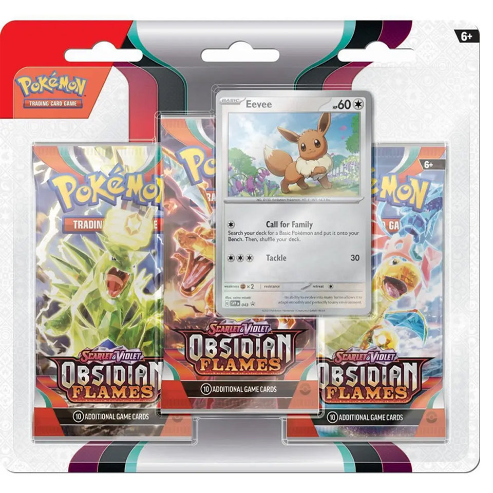 POKÉMON TCG: Scarlet &amp; Violet – Obsidian Flames – 3-Pack Blister (Inglés / Español)