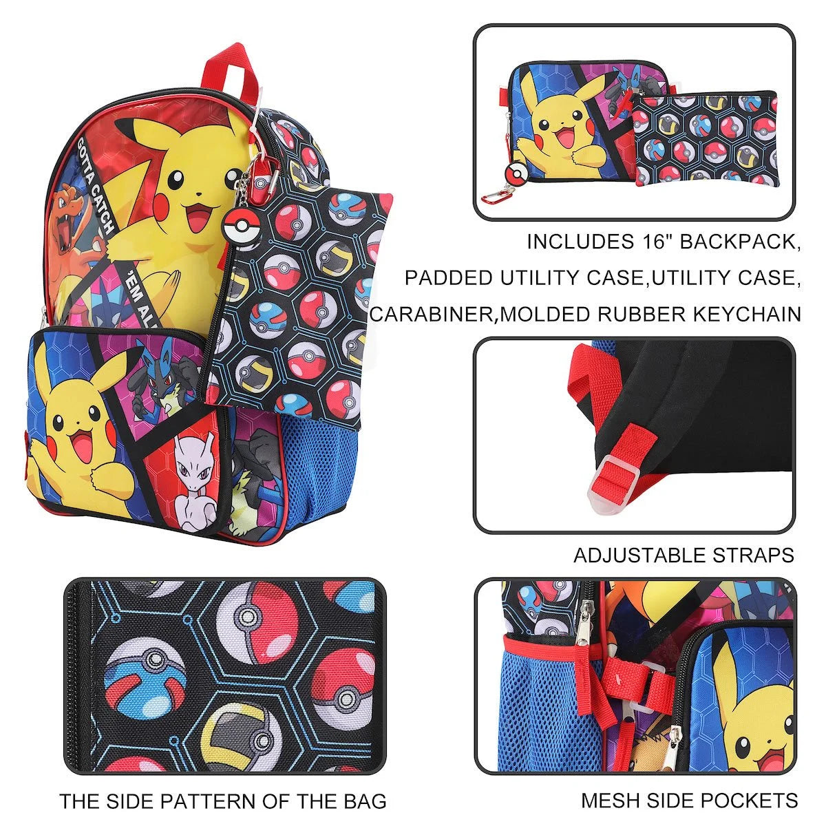 Mochila Pokemon Pikachu Set 5 Piezas